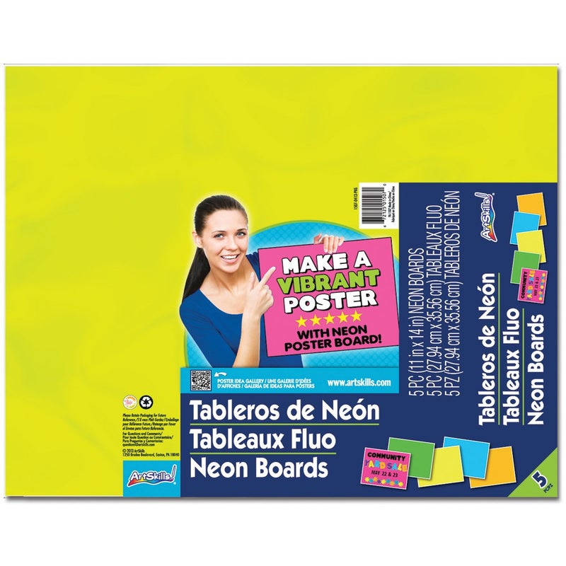 ArtSkills 11" x 14" Poster Board, School and Craft Projects, Neon Colors, 5-Pack - Image 1